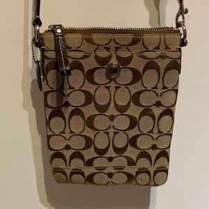 Coach Khaki & Brown Signature Crossbody Bag